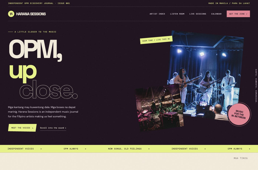 Harana Sessions website screenshot — 01 · HERO