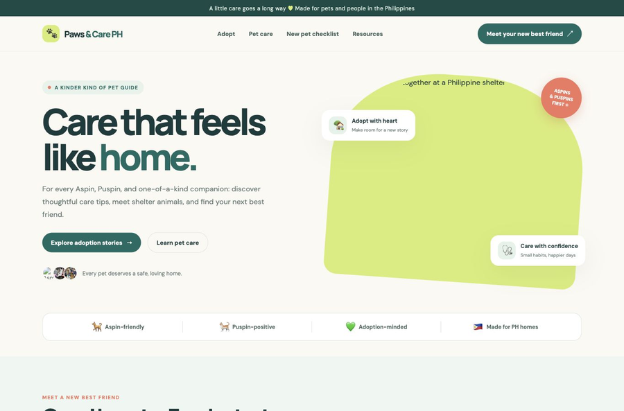 Paws & Care PH website screenshot — 01 · HERO