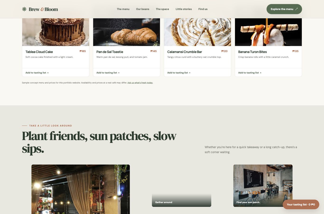 Brew & Bloom website screenshot — 02 · HIGHLIGHTS