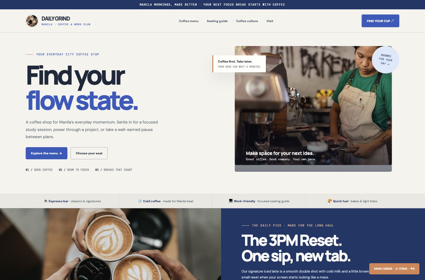 Daily Grind Manila website screenshot — 01 · HERO