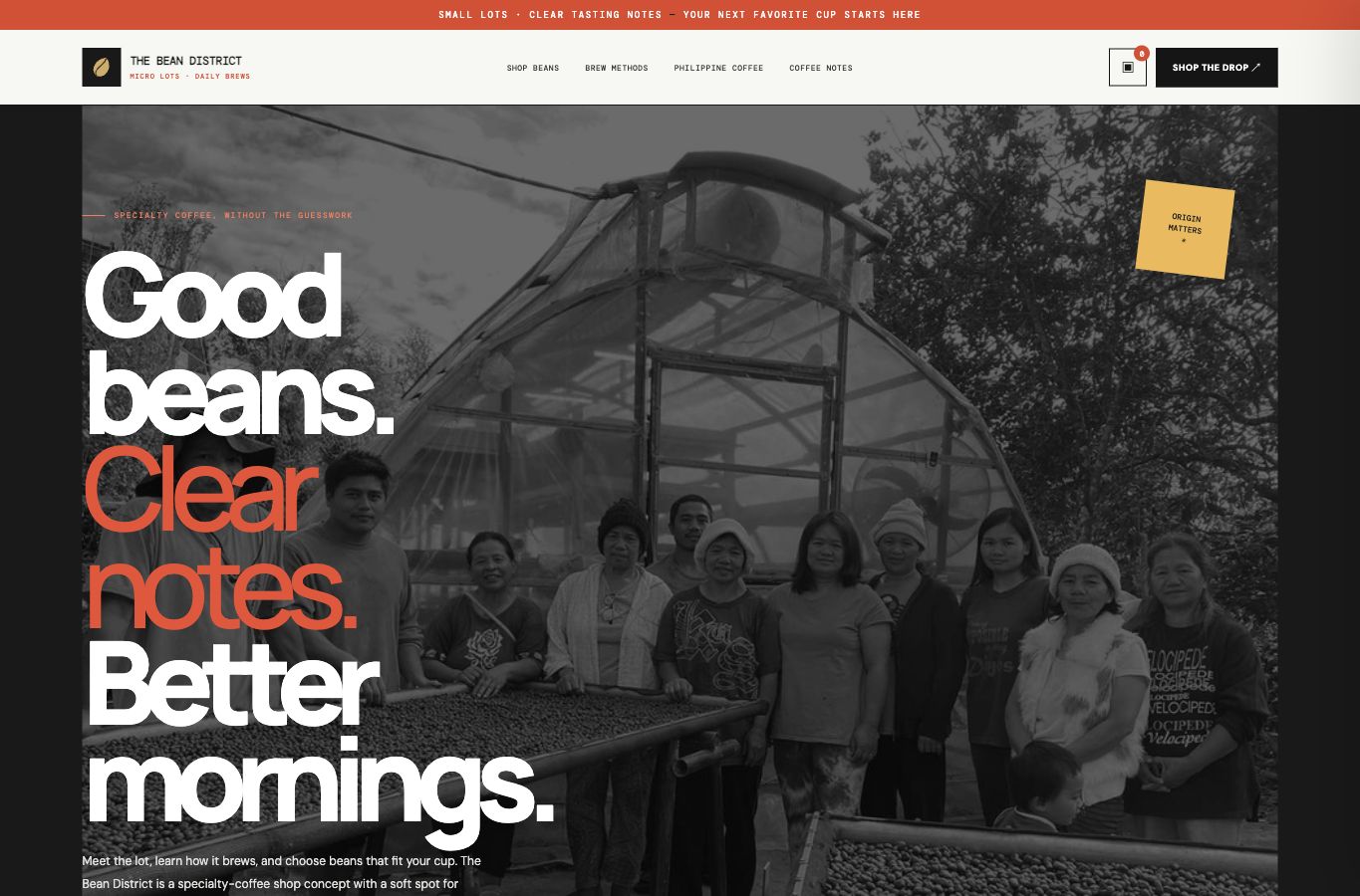 The Bean District website screenshot — 01 · HERO